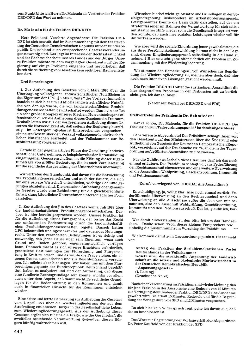 Tagungen der Volkskammer (VK) der Deutschen Demokratischen Republik (DDR), 10. Wahlperiode 1990, Seite 442 (VK. DDR 10. WP. 1990, Prot. Tg. 1-38, 5.4.-2.10.1990, S. 442)