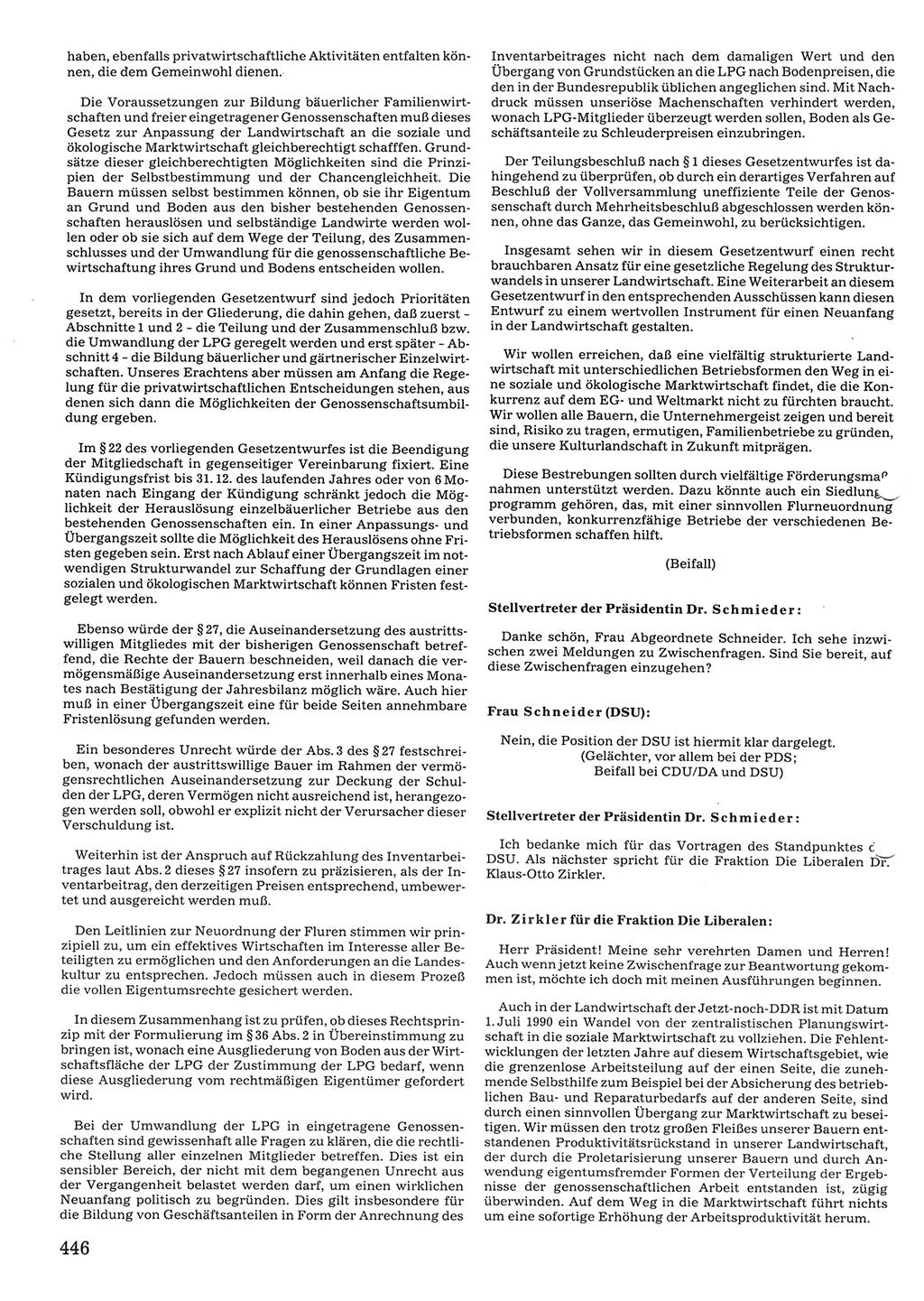 Tagungen der Volkskammer (VK) der Deutschen Demokratischen Republik (DDR), 10. Wahlperiode 1990, Seite 446 (VK. DDR 10. WP. 1990, Prot. Tg. 1-38, 5.4.-2.10.1990, S. 446)