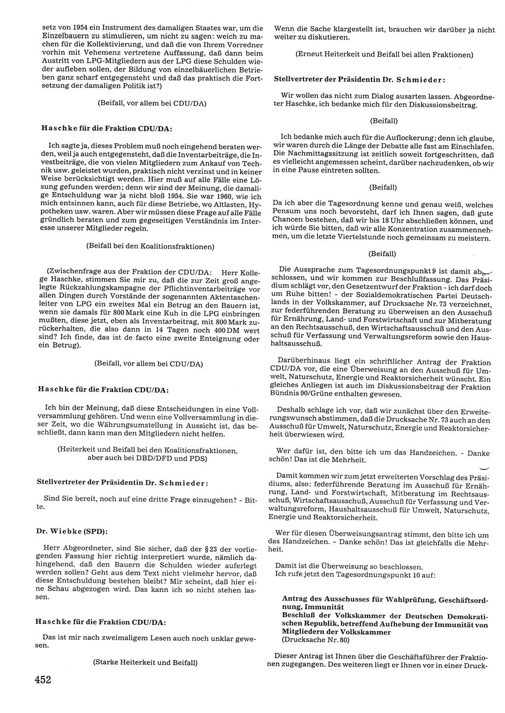 Tagungen der Volkskammer (VK) der Deutschen Demokratischen Republik (DDR), 10. Wahlperiode 1990, Seite 452 (VK. DDR 10. WP. 1990, Prot. Tg. 1-38, 5.4.-2.10.1990, S. 452)