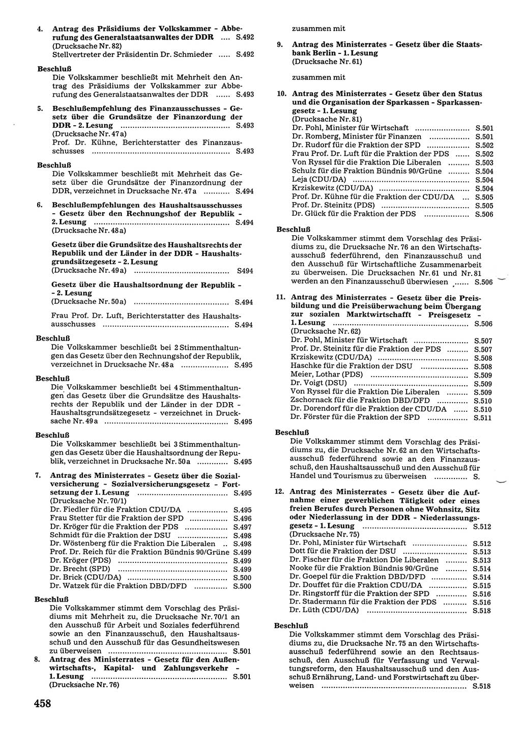 Tagungen der Volkskammer (VK) der Deutschen Demokratischen Republik (DDR), 10. Wahlperiode 1990, Seite 458 (VK. DDR 10. WP. 1990, Prot. Tg. 1-38, 5.4.-2.10.1990, S. 458)