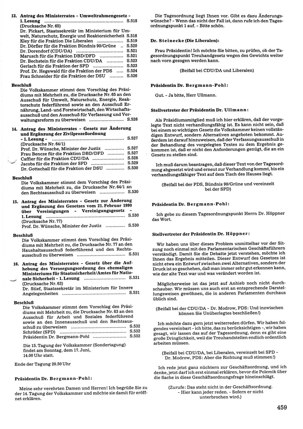 Tagungen der Volkskammer (VK) der Deutschen Demokratischen Republik (DDR), 10. Wahlperiode 1990, Seite 459 (VK. DDR 10. WP. 1990, Prot. Tg. 1-38, 5.4.-2.10.1990, S. 459)