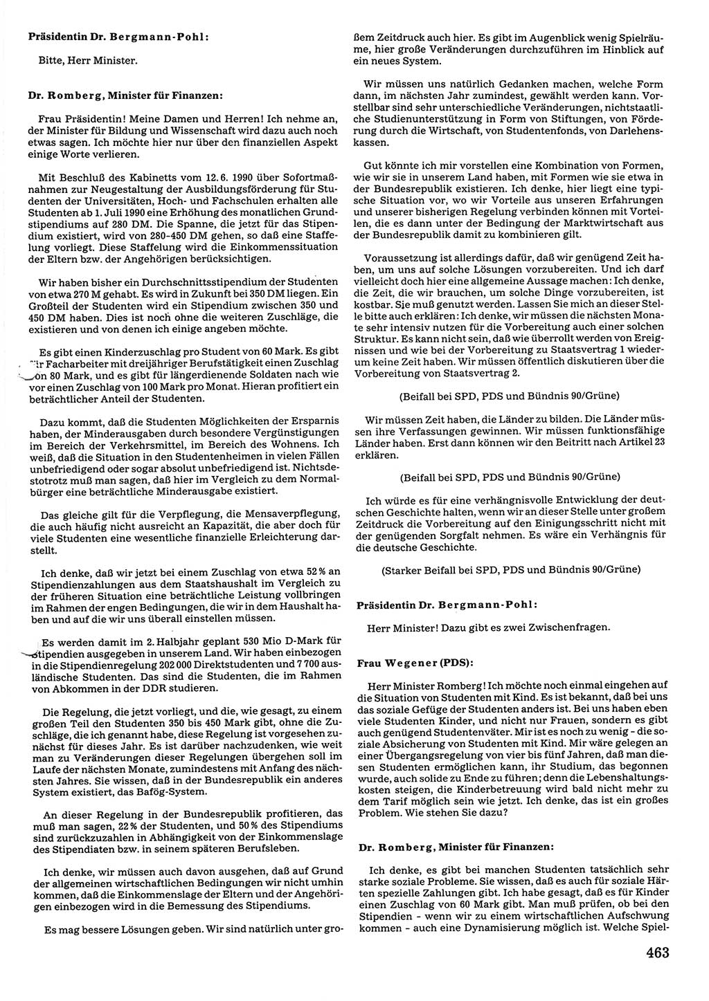 Tagungen der Volkskammer (VK) der Deutschen Demokratischen Republik (DDR), 10. Wahlperiode 1990, Seite 463 (VK. DDR 10. WP. 1990, Prot. Tg. 1-38, 5.4.-2.10.1990, S. 463)
