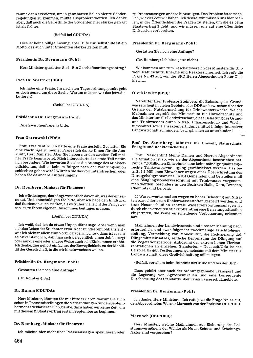 Tagungen der Volkskammer (VK) der Deutschen Demokratischen Republik (DDR), 10. Wahlperiode 1990, Seite 464 (VK. DDR 10. WP. 1990, Prot. Tg. 1-38, 5.4.-2.10.1990, S. 464)