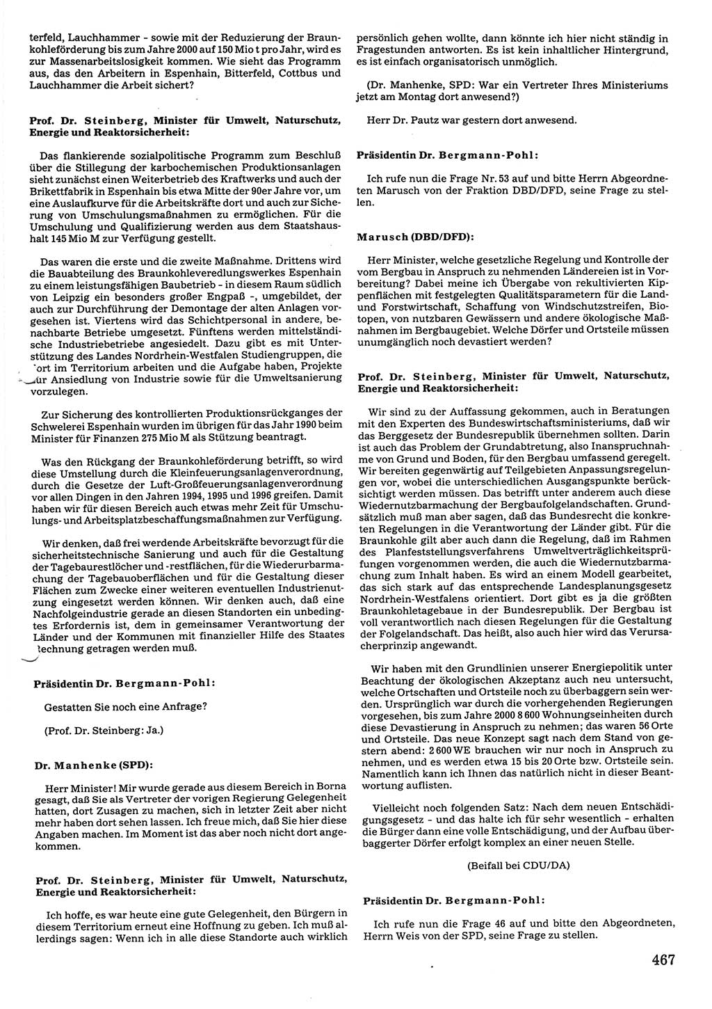 Tagungen der Volkskammer (VK) der Deutschen Demokratischen Republik (DDR), 10. Wahlperiode 1990, Seite 467 (VK. DDR 10. WP. 1990, Prot. Tg. 1-38, 5.4.-2.10.1990, S. 467)