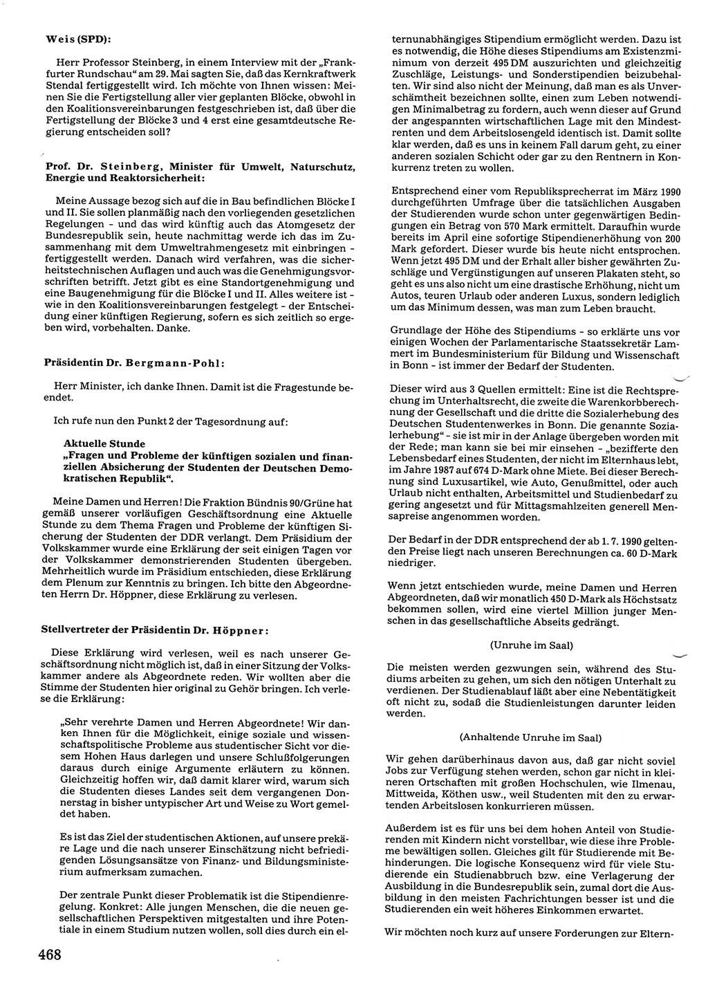 Tagungen der Volkskammer (VK) der Deutschen Demokratischen Republik (DDR), 10. Wahlperiode 1990, Seite 468 (VK. DDR 10. WP. 1990, Prot. Tg. 1-38, 5.4.-2.10.1990, S. 468)