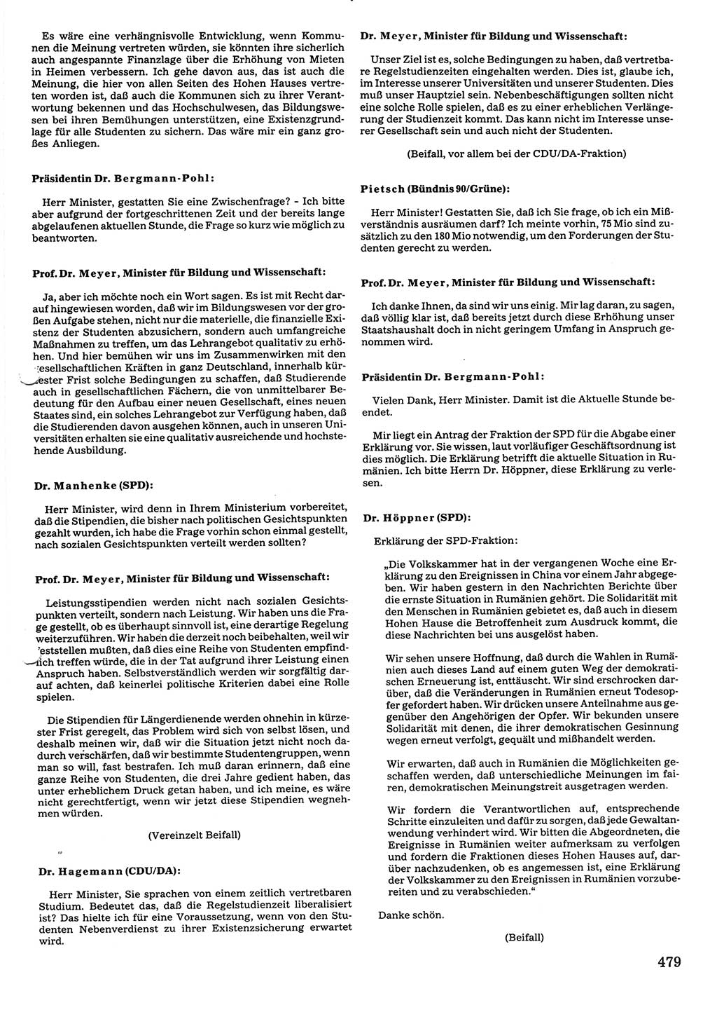 Tagungen der Volkskammer (VK) der Deutschen Demokratischen Republik (DDR), 10. Wahlperiode 1990, Seite 479 (VK. DDR 10. WP. 1990, Prot. Tg. 1-38, 5.4.-2.10.1990, S. 479)