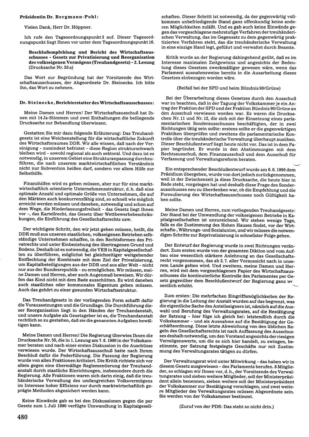 Tagungen der Volkskammer (VK) der Deutschen Demokratischen Republik (DDR), 10. Wahlperiode 1990, Seite 480 (VK. DDR 10. WP. 1990, Prot. Tg. 1-38, 5.4.-2.10.1990, S. 480)