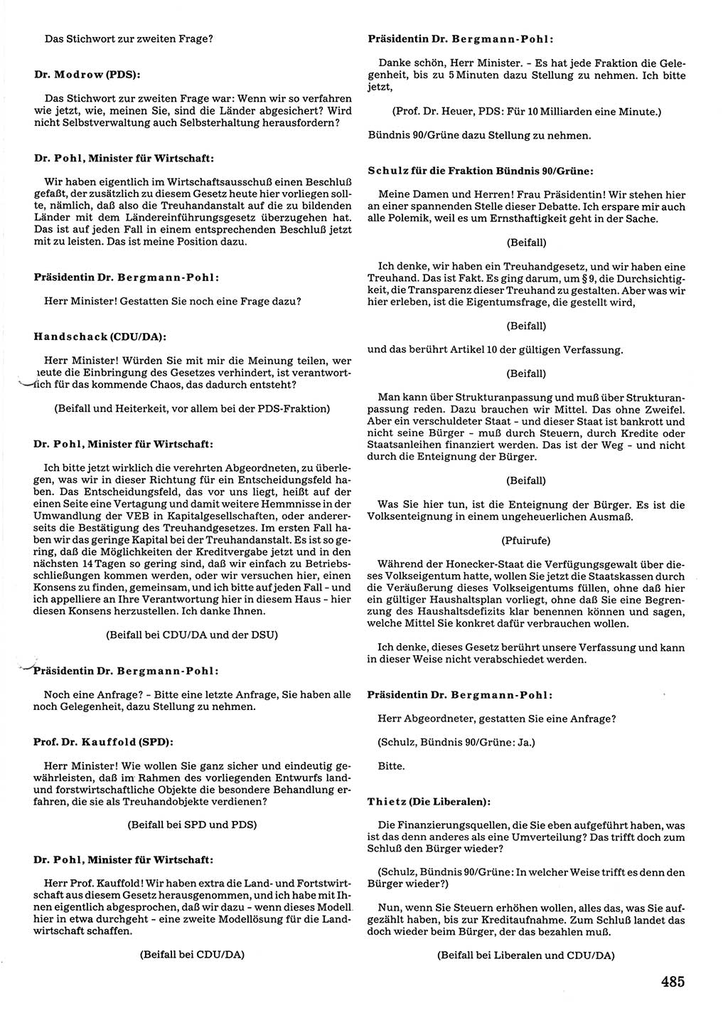 Tagungen der Volkskammer (VK) der Deutschen Demokratischen Republik (DDR), 10. Wahlperiode 1990, Seite 485 (VK. DDR 10. WP. 1990, Prot. Tg. 1-38, 5.4.-2.10.1990, S. 485)