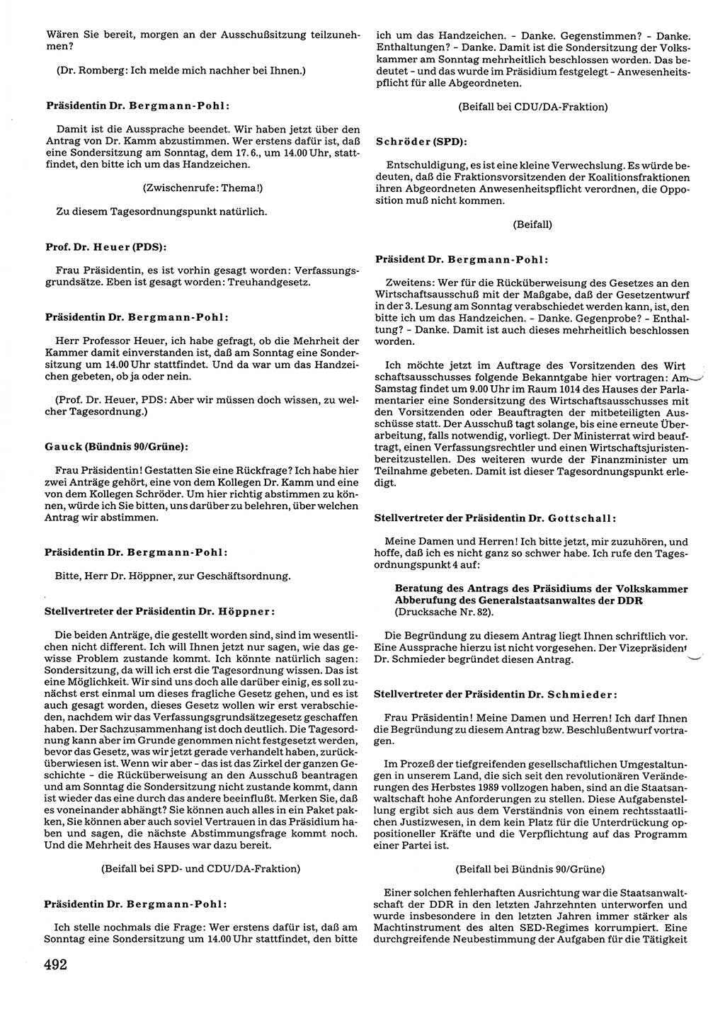 Tagungen der Volkskammer (VK) der Deutschen Demokratischen Republik (DDR), 10. Wahlperiode 1990, Seite 492 (VK. DDR 10. WP. 1990, Prot. Tg. 1-38, 5.4.-2.10.1990, S. 492)