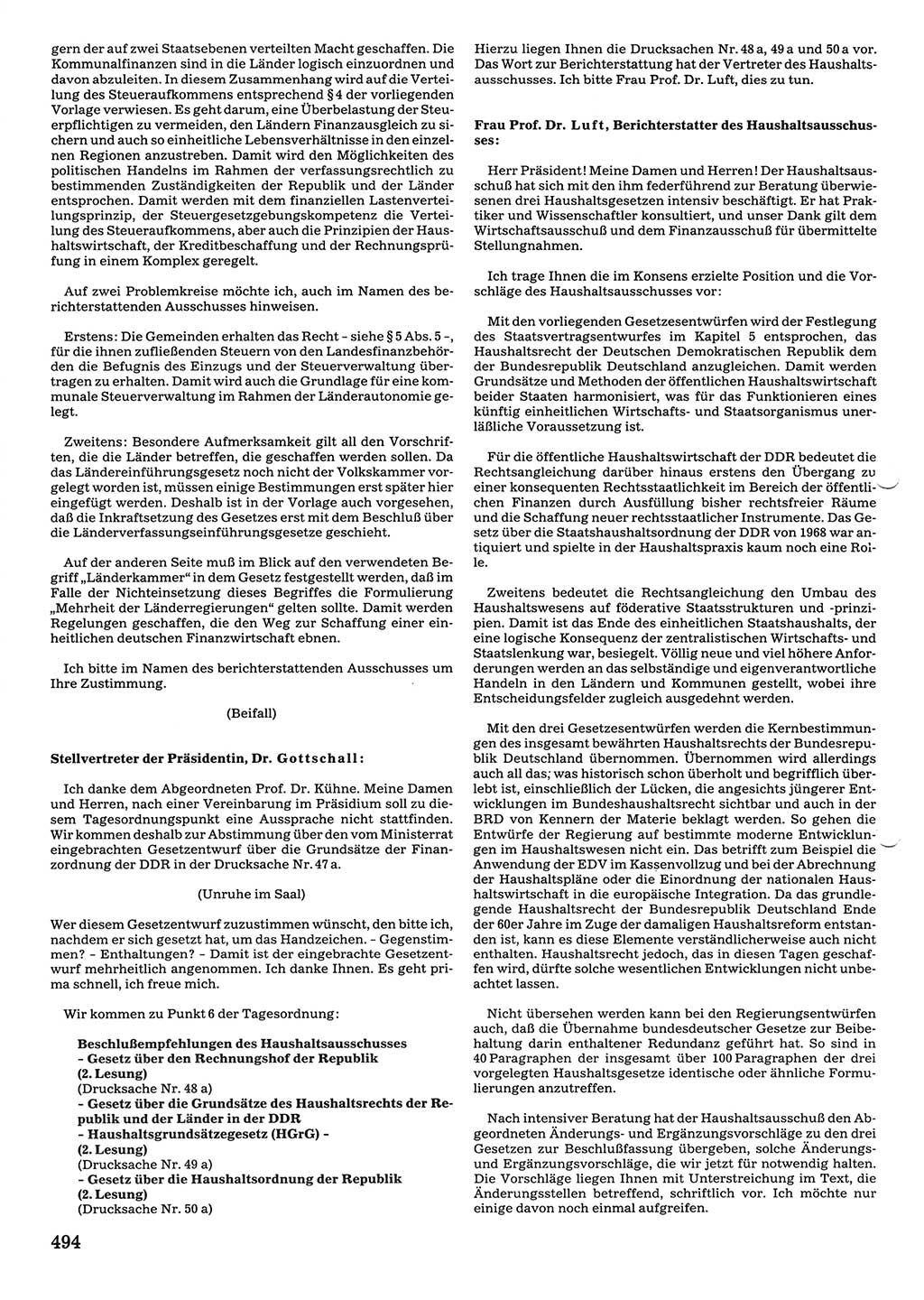 Tagungen der Volkskammer (VK) der Deutschen Demokratischen Republik (DDR), 10. Wahlperiode 1990, Seite 494 (VK. DDR 10. WP. 1990, Prot. Tg. 1-38, 5.4.-2.10.1990, S. 494)