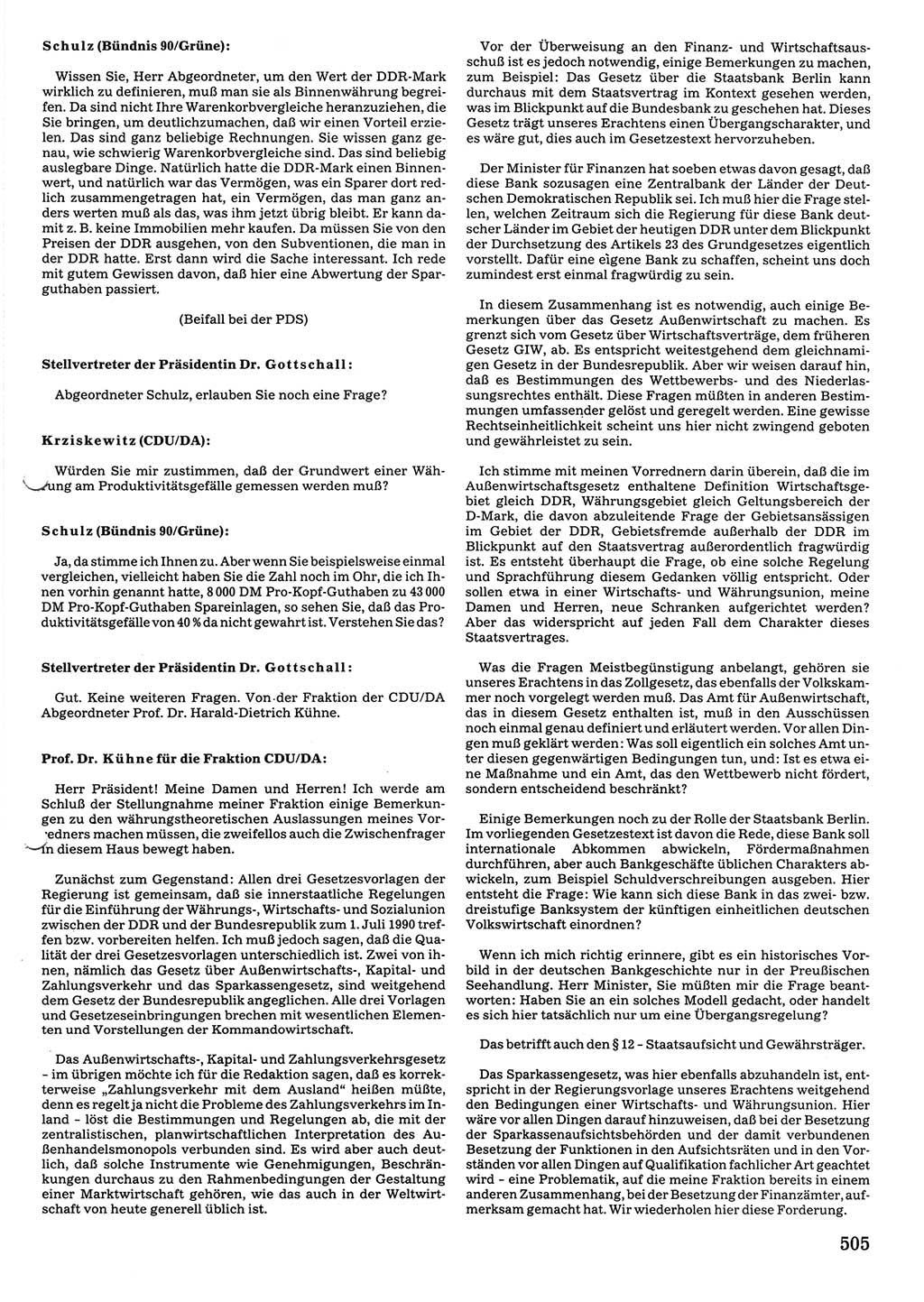 Tagungen der Volkskammer (VK) der Deutschen Demokratischen Republik (DDR), 10. Wahlperiode 1990, Seite 505 (VK. DDR 10. WP. 1990, Prot. Tg. 1-38, 5.4.-2.10.1990, S. 505)
