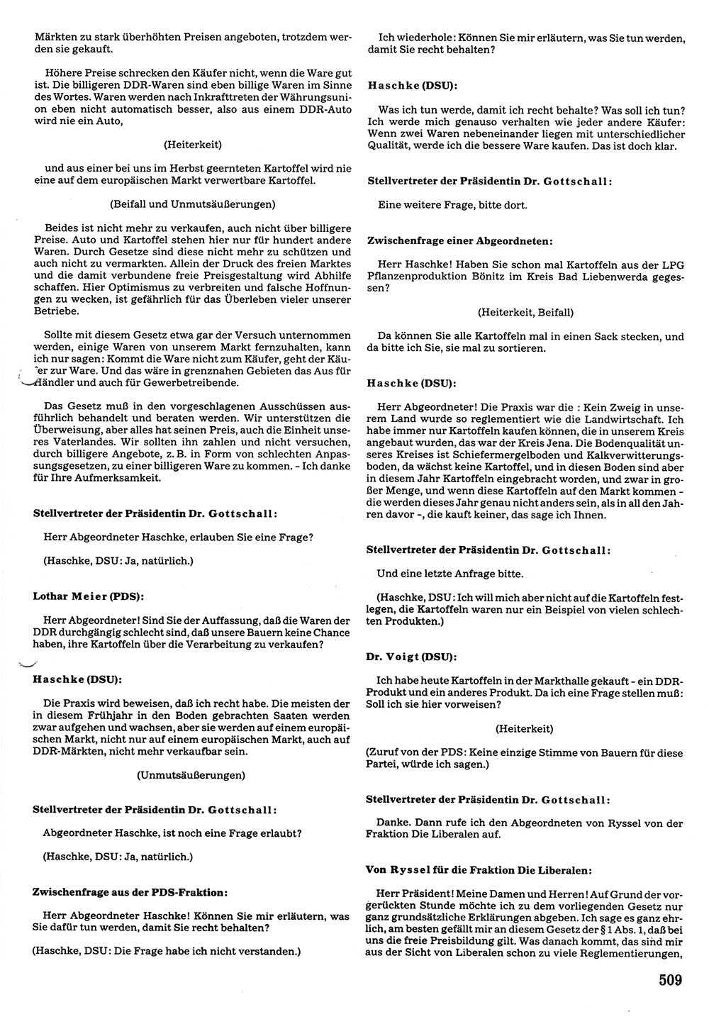 Tagungen der Volkskammer (VK) der Deutschen Demokratischen Republik (DDR), 10. Wahlperiode 1990, Seite 509 (VK. DDR 10. WP. 1990, Prot. Tg. 1-38, 5.4.-2.10.1990, S. 509)