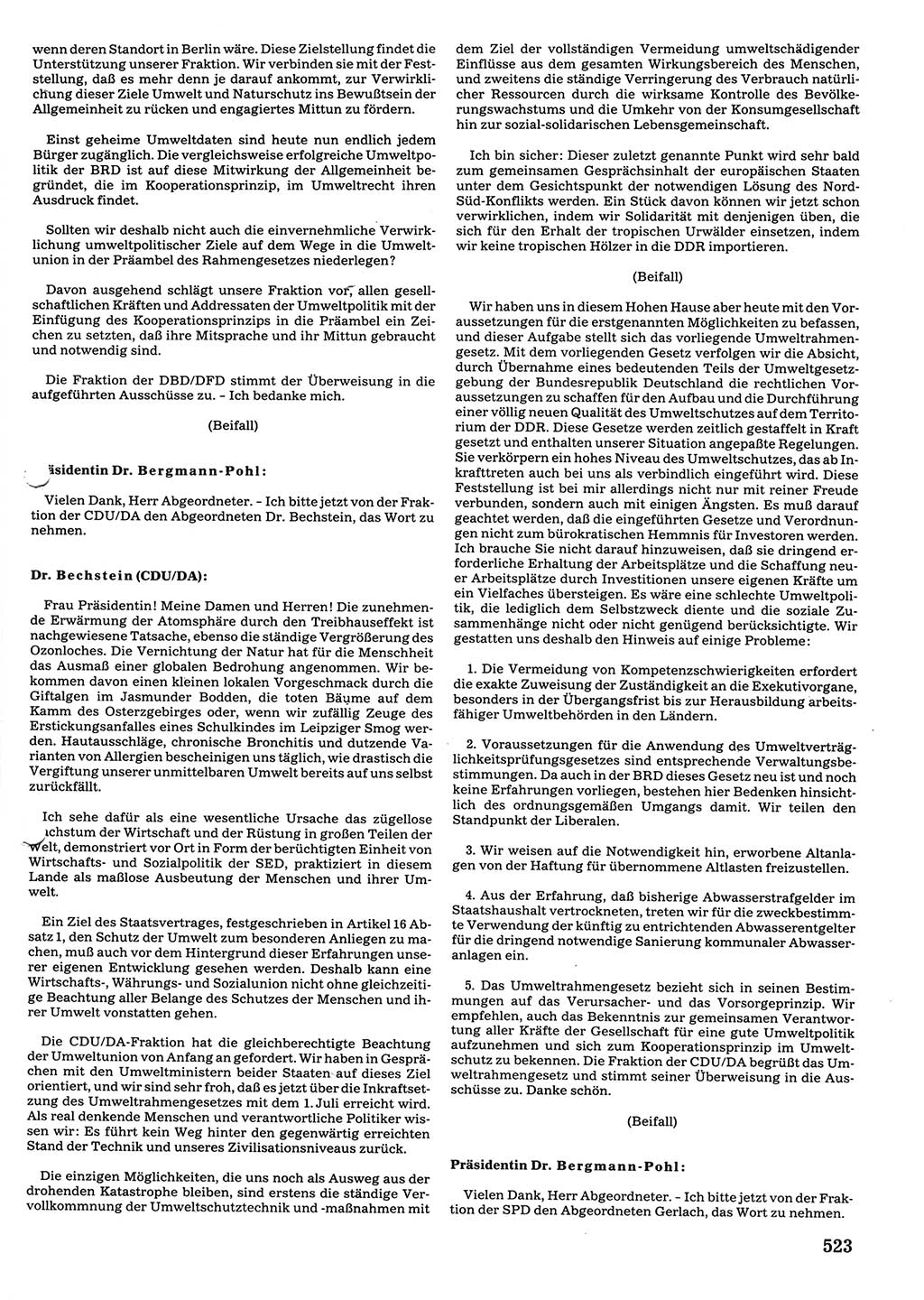 Tagungen der Volkskammer (VK) der Deutschen Demokratischen Republik (DDR), 10. Wahlperiode 1990, Seite 523 (VK. DDR 10. WP. 1990, Prot. Tg. 1-38, 5.4.-2.10.1990, S. 523)