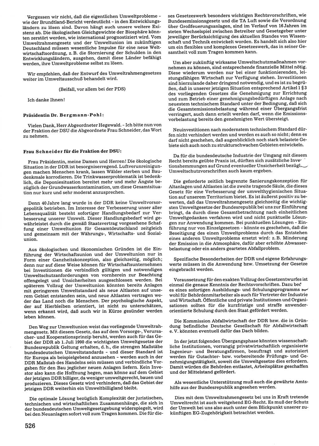 Tagungen der Volkskammer (VK) der Deutschen Demokratischen Republik (DDR), 10. Wahlperiode 1990, Seite 526 (VK. DDR 10. WP. 1990, Prot. Tg. 1-38, 5.4.-2.10.1990, S. 526)