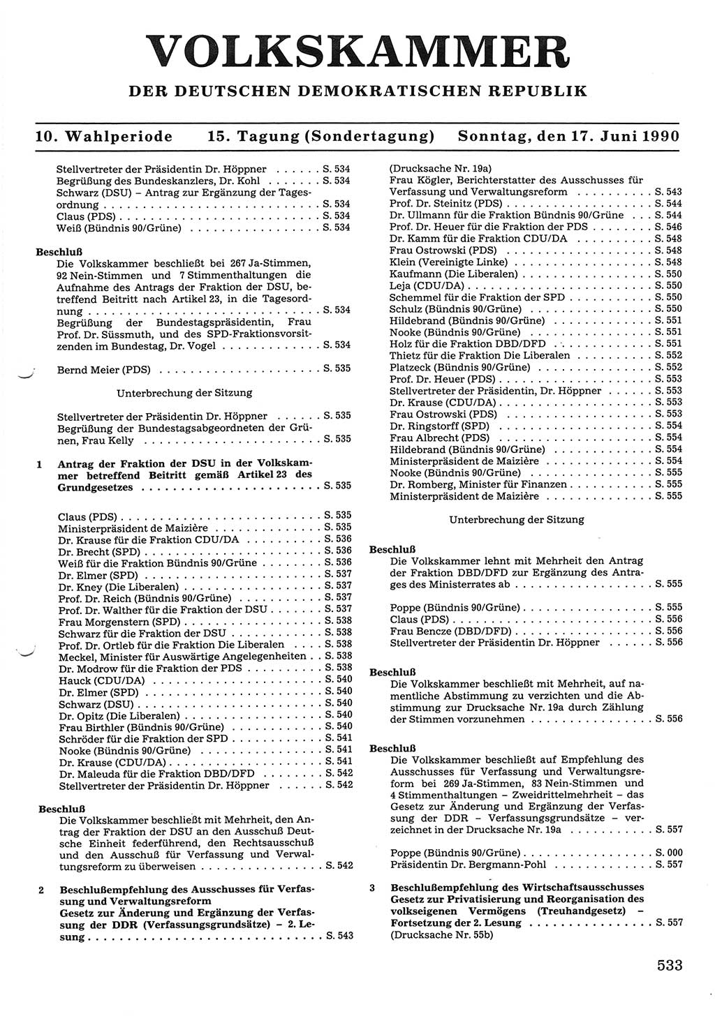 Tagungen der Volkskammer (VK) der Deutschen Demokratischen Republik (DDR), 10. Wahlperiode 1990, Seite 533 (VK. DDR 10. WP. 1990, Prot. Tg. 1-38, 5.4.-2.10.1990, S. 533)