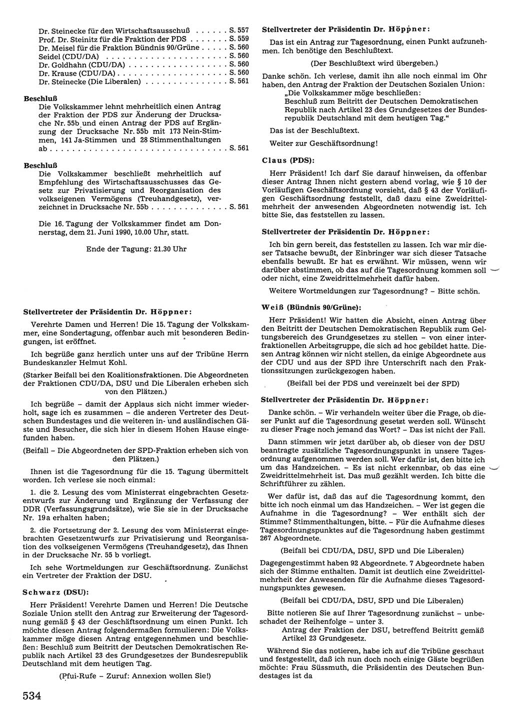Tagungen der Volkskammer (VK) der Deutschen Demokratischen Republik (DDR), 10. Wahlperiode 1990, Seite 534 (VK. DDR 10. WP. 1990, Prot. Tg. 1-38, 5.4.-2.10.1990, S. 534)