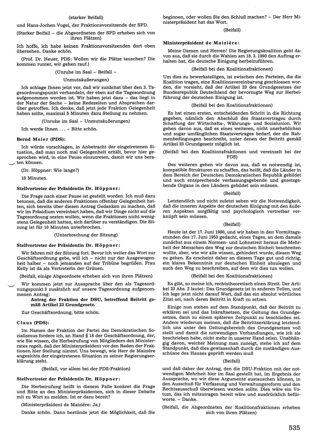 Tagungen der Volkskammer (VK) der Deutschen Demokratischen Republik (DDR), 10. Wahlperiode 1990, Seite 535 (VK. DDR 10. WP. 1990, Prot. Tg. 1-38, 5.4.-2.10.1990, S. 535)