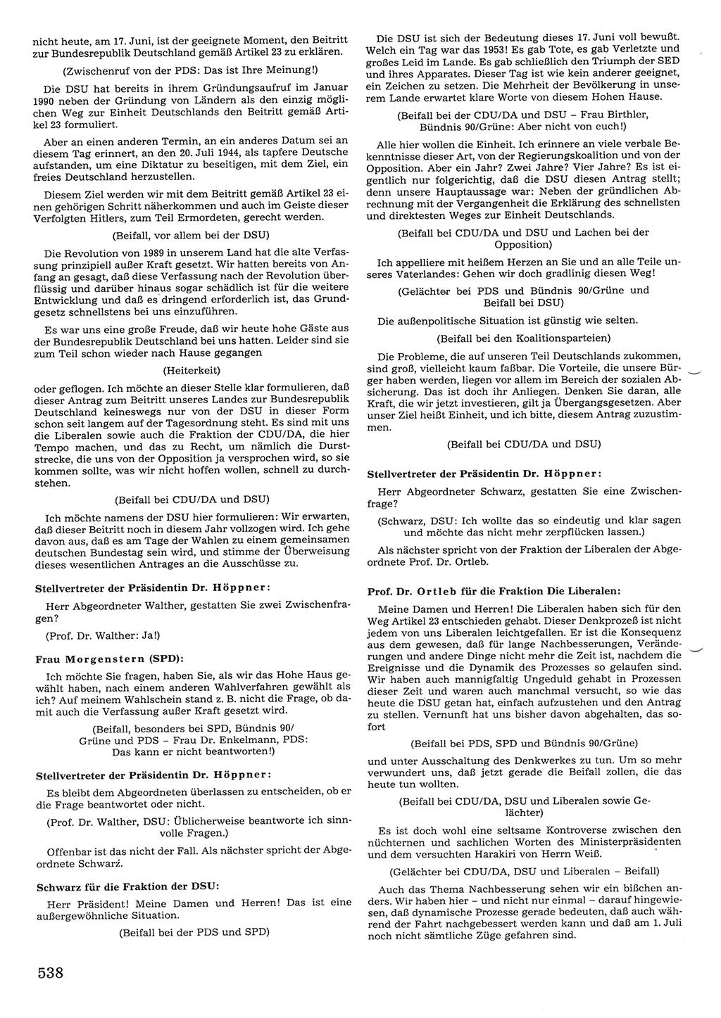 Tagungen der Volkskammer (VK) der Deutschen Demokratischen Republik (DDR), 10. Wahlperiode 1990, Seite 538 (VK. DDR 10. WP. 1990, Prot. Tg. 1-38, 5.4.-2.10.1990, S. 538)