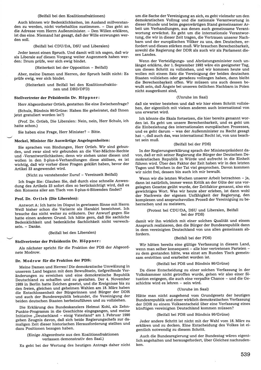 Tagungen der Volkskammer (VK) der Deutschen Demokratischen Republik (DDR), 10. Wahlperiode 1990, Seite 539 (VK. DDR 10. WP. 1990, Prot. Tg. 1-38, 5.4.-2.10.1990, S. 539)