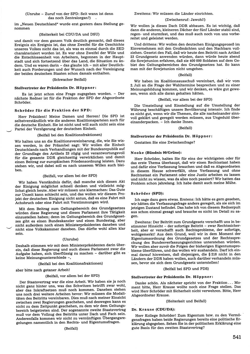 Tagungen der Volkskammer (VK) der Deutschen Demokratischen Republik (DDR), 10. Wahlperiode 1990, Seite 541 (VK. DDR 10. WP. 1990, Prot. Tg. 1-38, 5.4.-2.10.1990, S. 541)