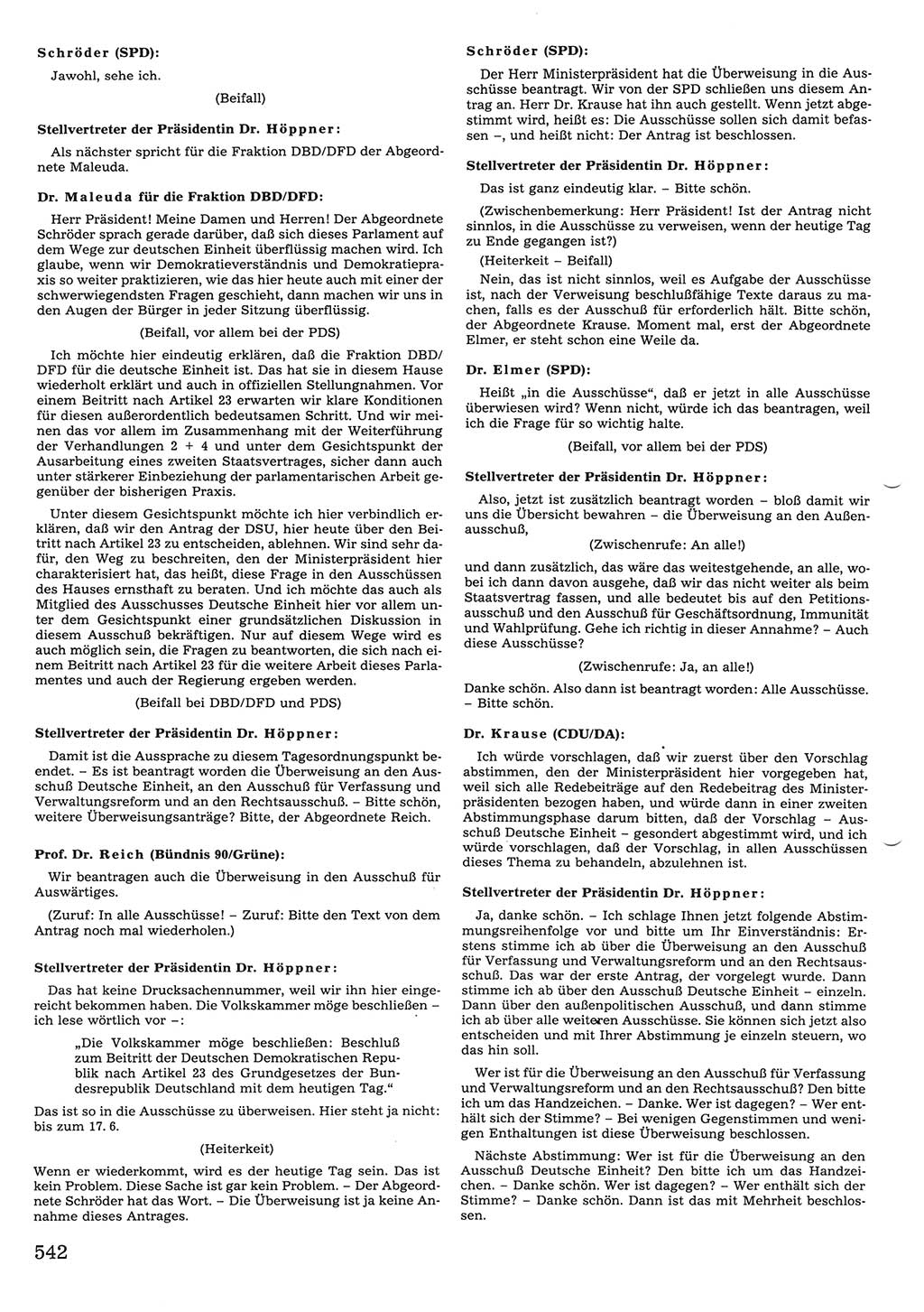 Tagungen der Volkskammer (VK) der Deutschen Demokratischen Republik (DDR), 10. Wahlperiode 1990, Seite 542 (VK. DDR 10. WP. 1990, Prot. Tg. 1-38, 5.4.-2.10.1990, S. 542)