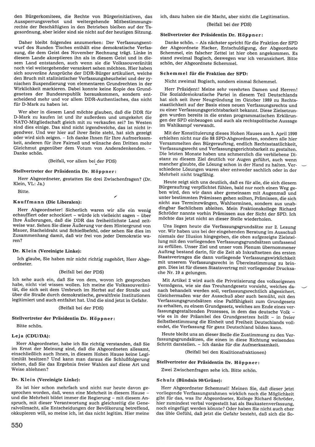 Tagungen der Volkskammer (VK) der Deutschen Demokratischen Republik (DDR), 10. Wahlperiode 1990, Seite 550 (VK. DDR 10. WP. 1990, Prot. Tg. 1-38, 5.4.-2.10.1990, S. 550)