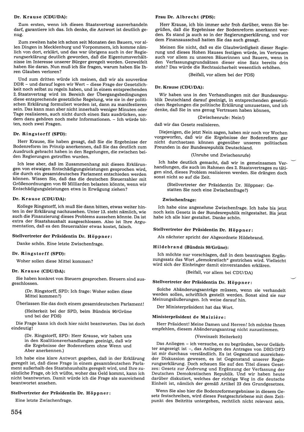 Tagungen der Volkskammer (VK) der Deutschen Demokratischen Republik (DDR), 10. Wahlperiode 1990, Seite 554 (VK. DDR 10. WP. 1990, Prot. Tg. 1-38, 5.4.-2.10.1990, S. 554)