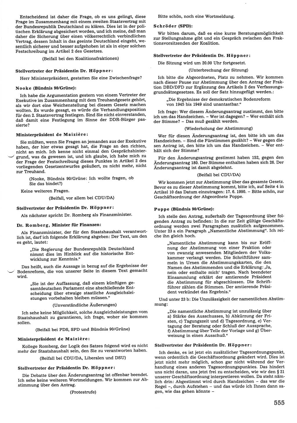 Tagungen der Volkskammer (VK) der Deutschen Demokratischen Republik (DDR), 10. Wahlperiode 1990, Seite 555 (VK. DDR 10. WP. 1990, Prot. Tg. 1-38, 5.4.-2.10.1990, S. 555)