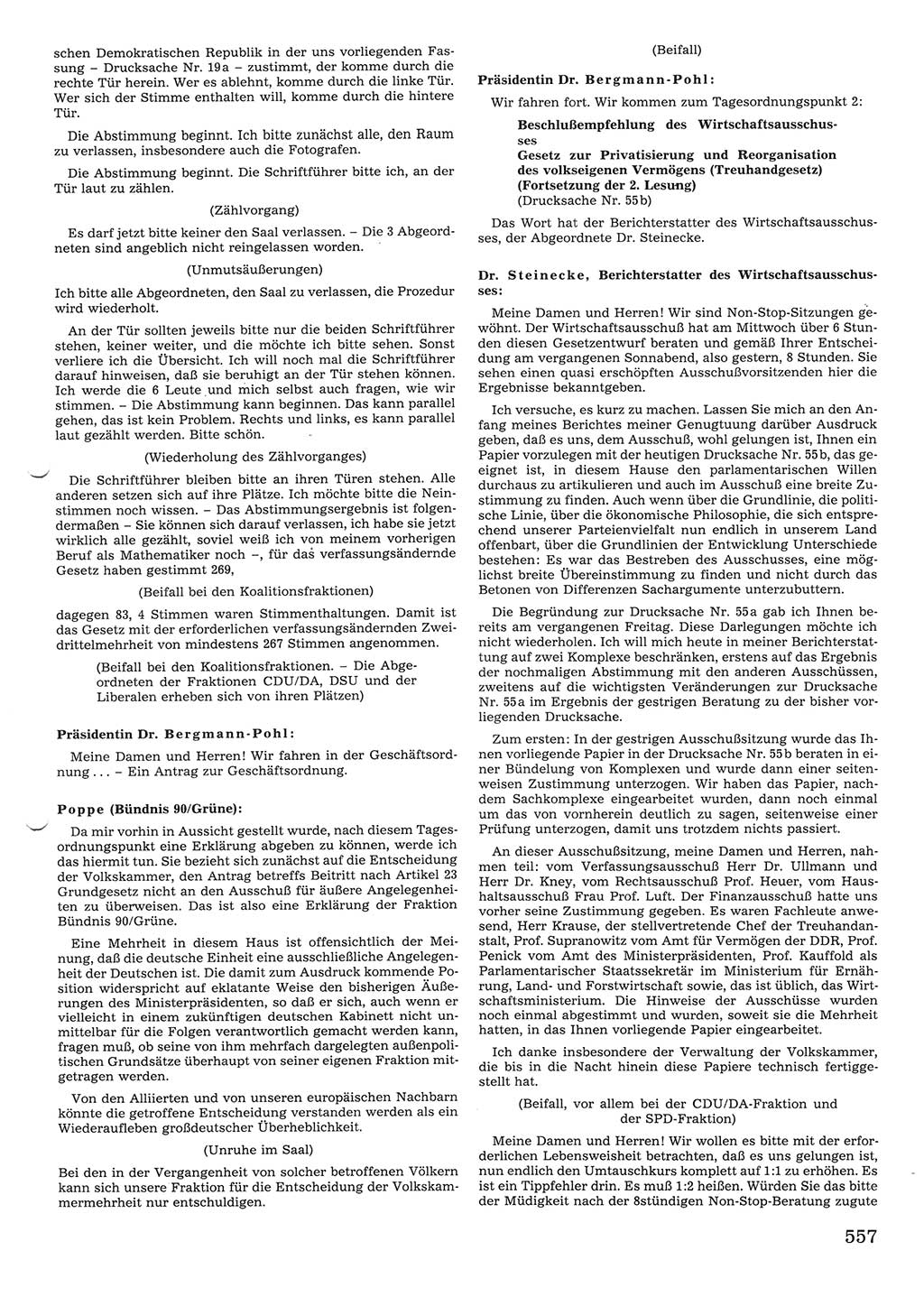 Tagungen der Volkskammer (VK) der Deutschen Demokratischen Republik (DDR), 10. Wahlperiode 1990, Seite 557 (VK. DDR 10. WP. 1990, Prot. Tg. 1-38, 5.4.-2.10.1990, S. 557)