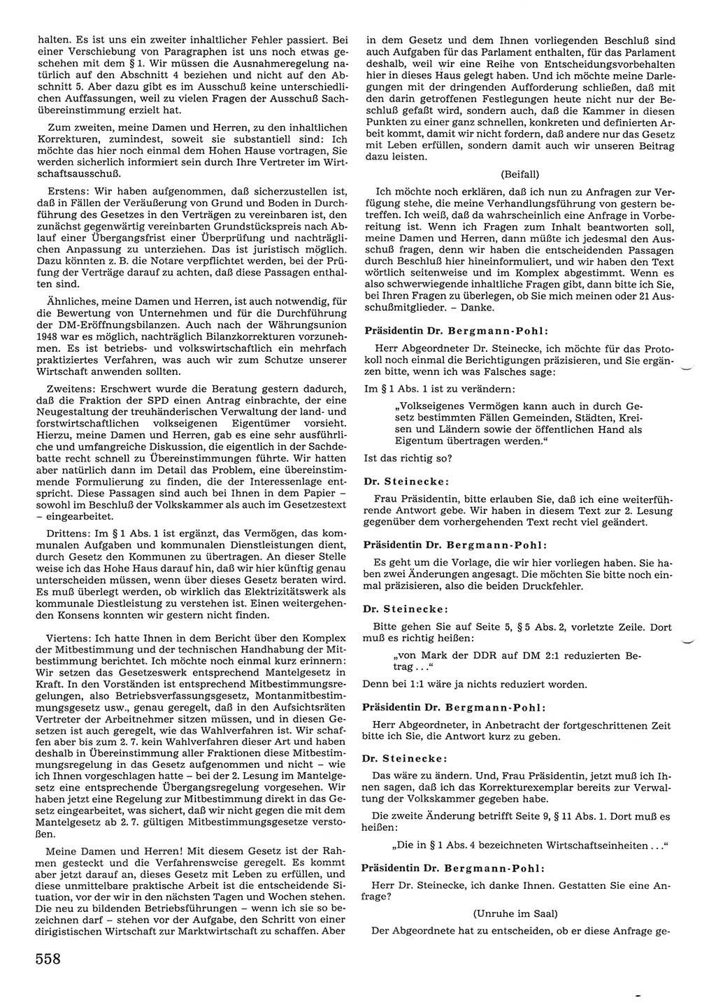 Tagungen der Volkskammer (VK) der Deutschen Demokratischen Republik (DDR), 10. Wahlperiode 1990, Seite 558 (VK. DDR 10. WP. 1990, Prot. Tg. 1-38, 5.4.-2.10.1990, S. 558)