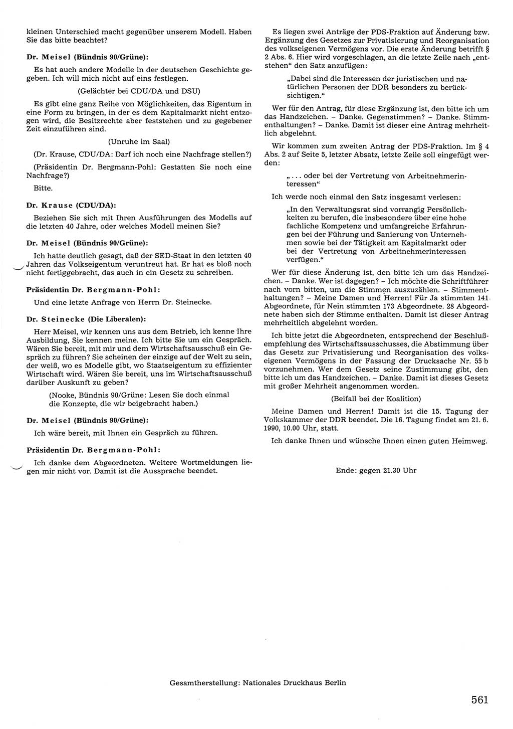 Tagungen der Volkskammer (VK) der Deutschen Demokratischen Republik (DDR), 10. Wahlperiode 1990, Seite 561 (VK. DDR 10. WP. 1990, Prot. Tg. 1-38, 5.4.-2.10.1990, S. 561)