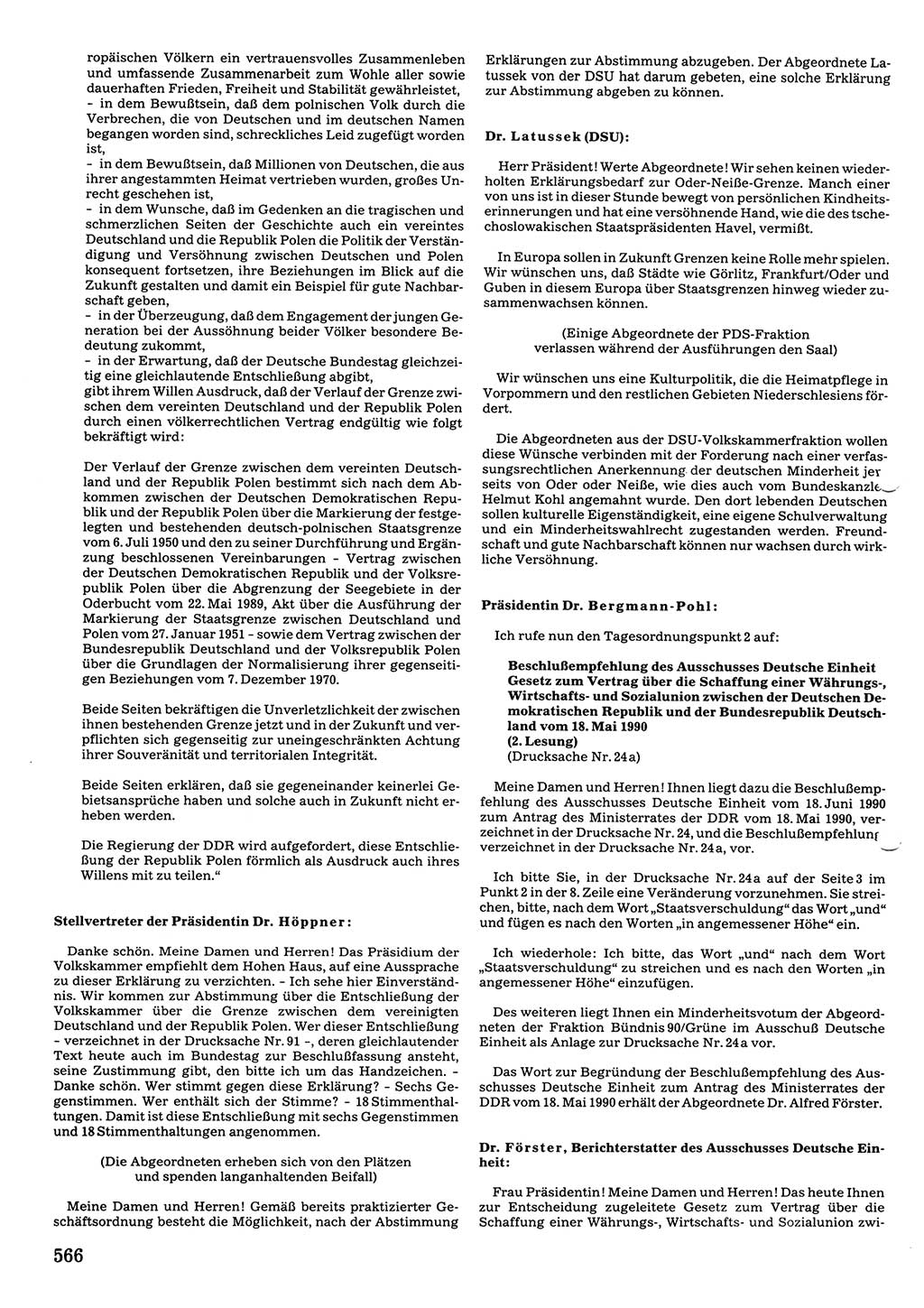 Tagungen der Volkskammer (VK) der Deutschen Demokratischen Republik (DDR), 10. Wahlperiode 1990, Seite 566 (VK. DDR 10. WP. 1990, Prot. Tg. 1-38, 5.4.-2.10.1990, S. 566)