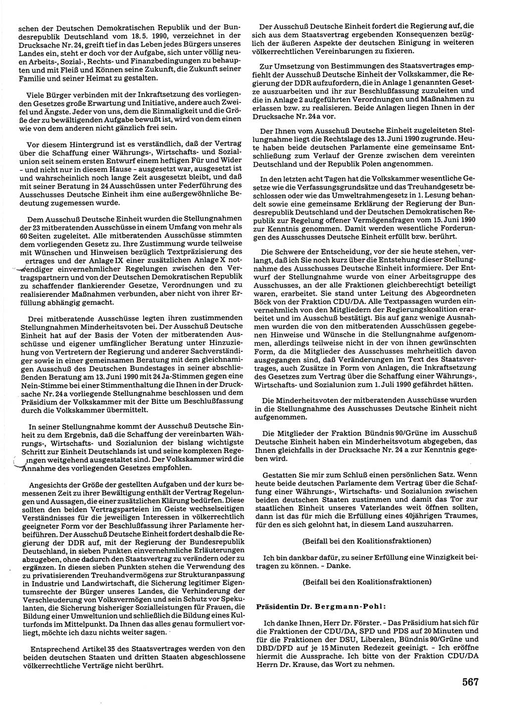 Tagungen der Volkskammer (VK) der Deutschen Demokratischen Republik (DDR), 10. Wahlperiode 1990, Seite 567 (VK. DDR 10. WP. 1990, Prot. Tg. 1-38, 5.4.-2.10.1990, S. 567)