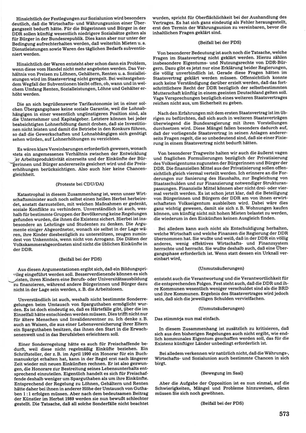 Tagungen der Volkskammer (VK) der Deutschen Demokratischen Republik (DDR), 10. Wahlperiode 1990, Seite 573 (VK. DDR 10. WP. 1990, Prot. Tg. 1-38, 5.4.-2.10.1990, S. 573)