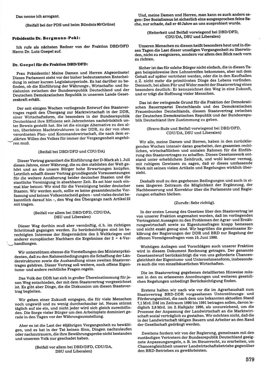 Tagungen der Volkskammer (VK) der Deutschen Demokratischen Republik (DDR), 10. Wahlperiode 1990, Seite 579 (VK. DDR 10. WP. 1990, Prot. Tg. 1-38, 5.4.-2.10.1990, S. 579)