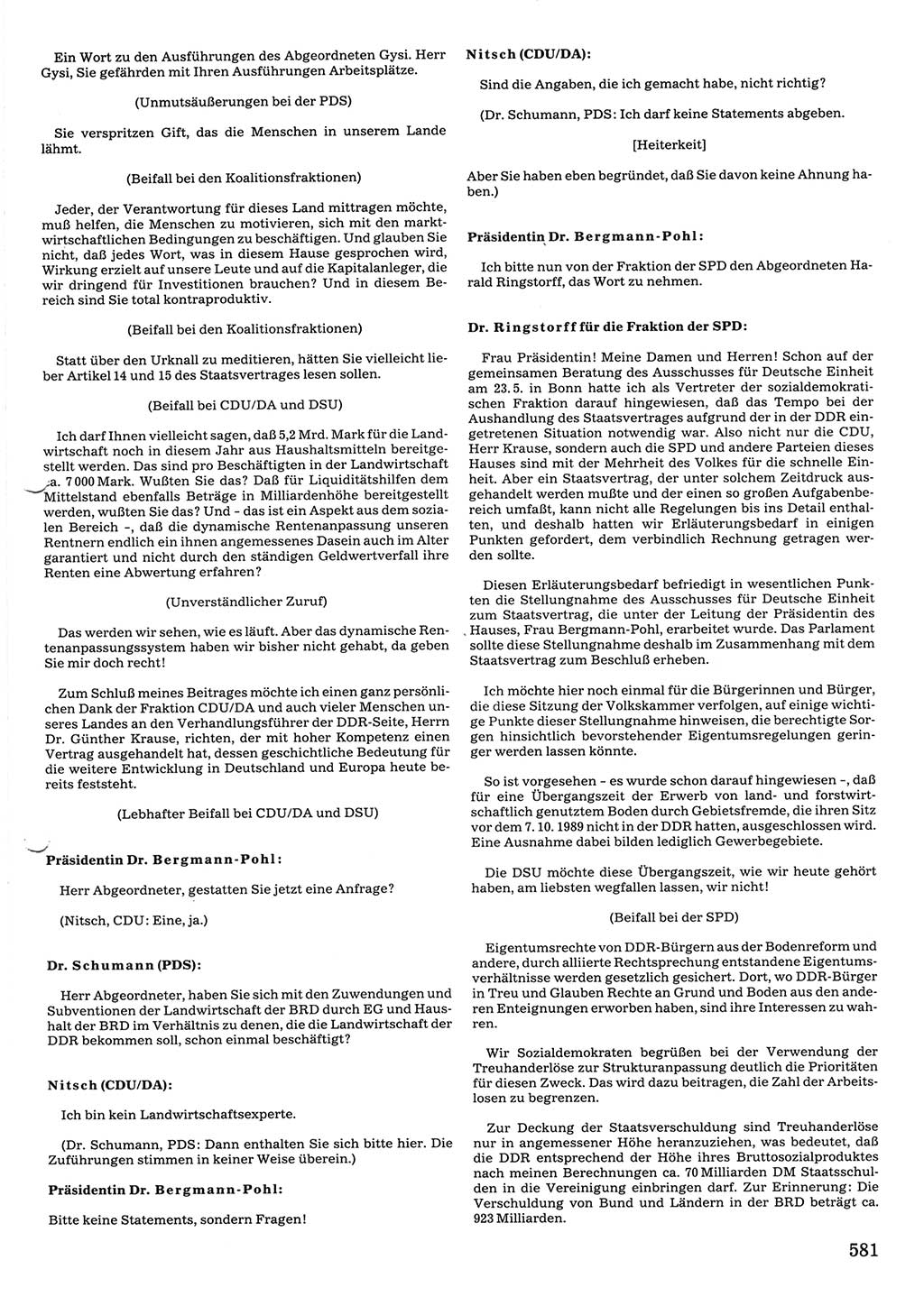 Tagungen der Volkskammer (VK) der Deutschen Demokratischen Republik (DDR), 10. Wahlperiode 1990, Seite 581 (VK. DDR 10. WP. 1990, Prot. Tg. 1-38, 5.4.-2.10.1990, S. 581)