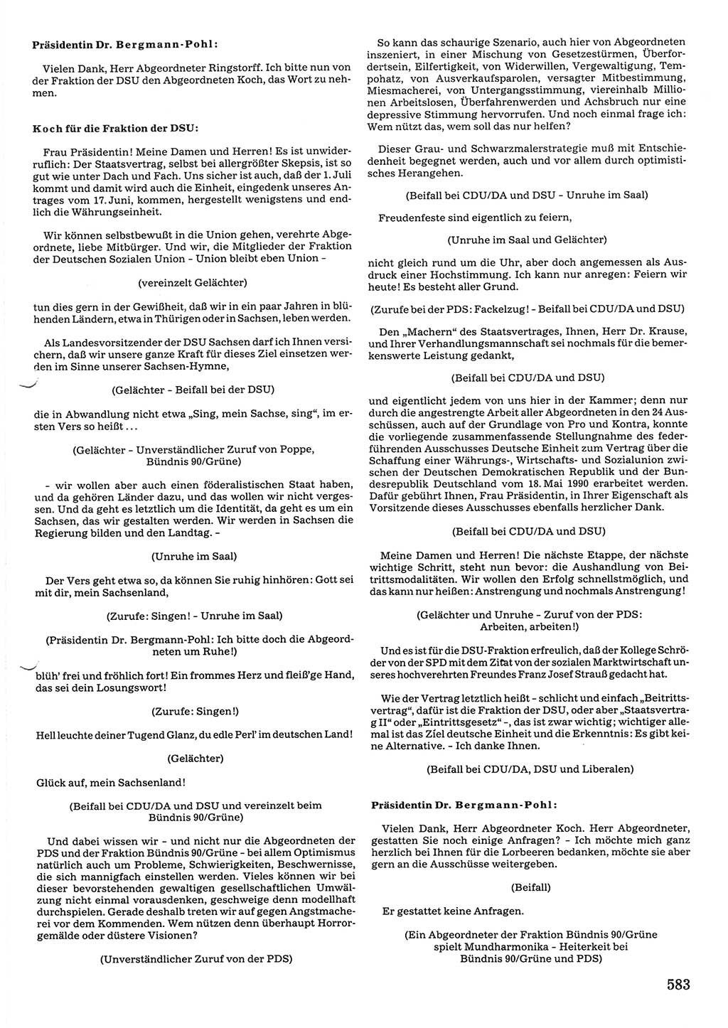 Tagungen der Volkskammer (VK) der Deutschen Demokratischen Republik (DDR), 10. Wahlperiode 1990, Seite 583 (VK. DDR 10. WP. 1990, Prot. Tg. 1-38, 5.4.-2.10.1990, S. 583)