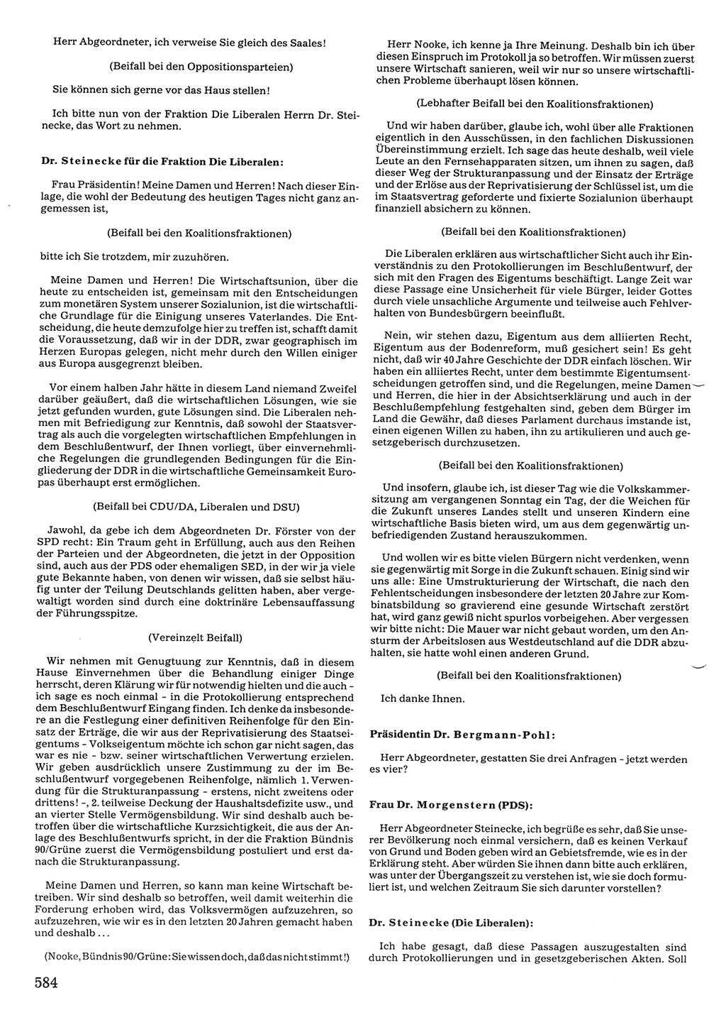 Tagungen der Volkskammer (VK) der Deutschen Demokratischen Republik (DDR), 10. Wahlperiode 1990, Seite 584 (VK. DDR 10. WP. 1990, Prot. Tg. 1-38, 5.4.-2.10.1990, S. 584)