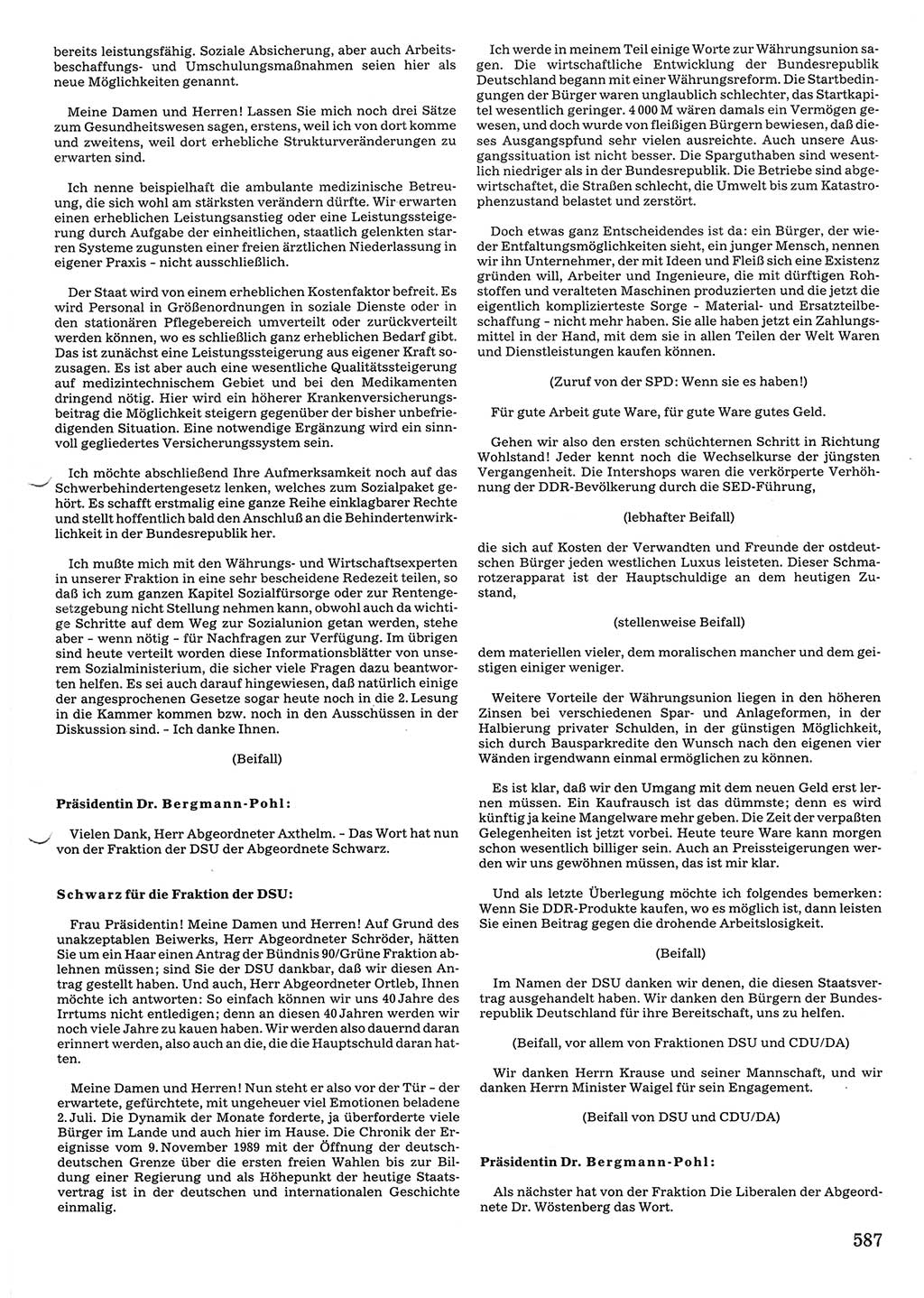 Tagungen der Volkskammer (VK) der Deutschen Demokratischen Republik (DDR), 10. Wahlperiode 1990, Seite 587 (VK. DDR 10. WP. 1990, Prot. Tg. 1-38, 5.4.-2.10.1990, S. 587)