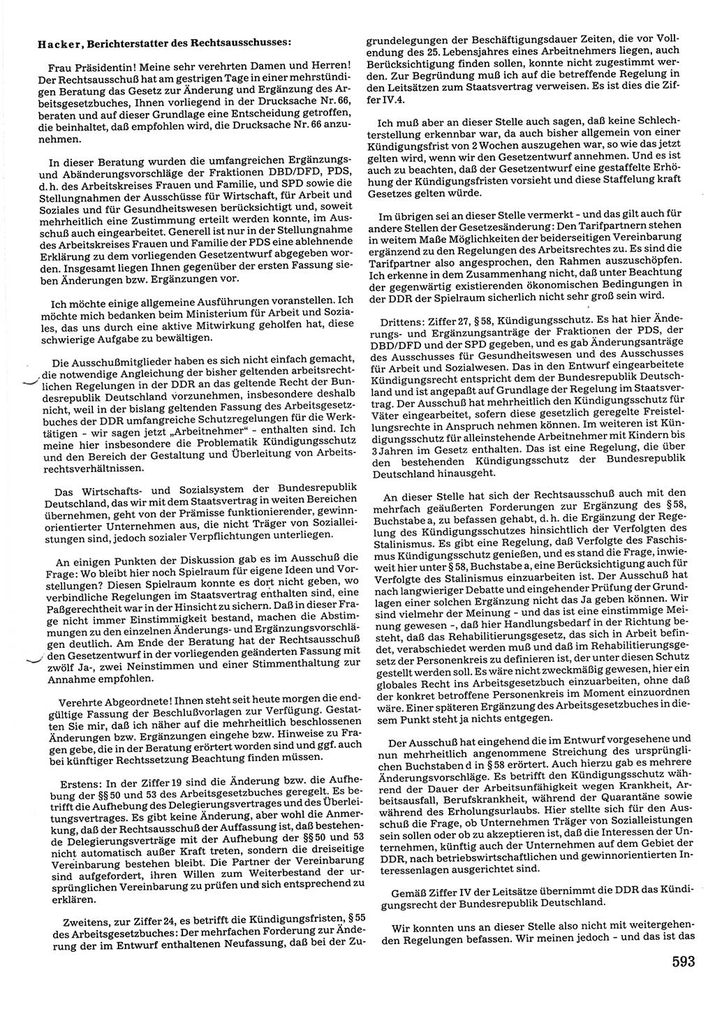 Tagungen der Volkskammer (VK) der Deutschen Demokratischen Republik (DDR), 10. Wahlperiode 1990, Seite 593 (VK. DDR 10. WP. 1990, Prot. Tg. 1-38, 5.4.-2.10.1990, S. 593)