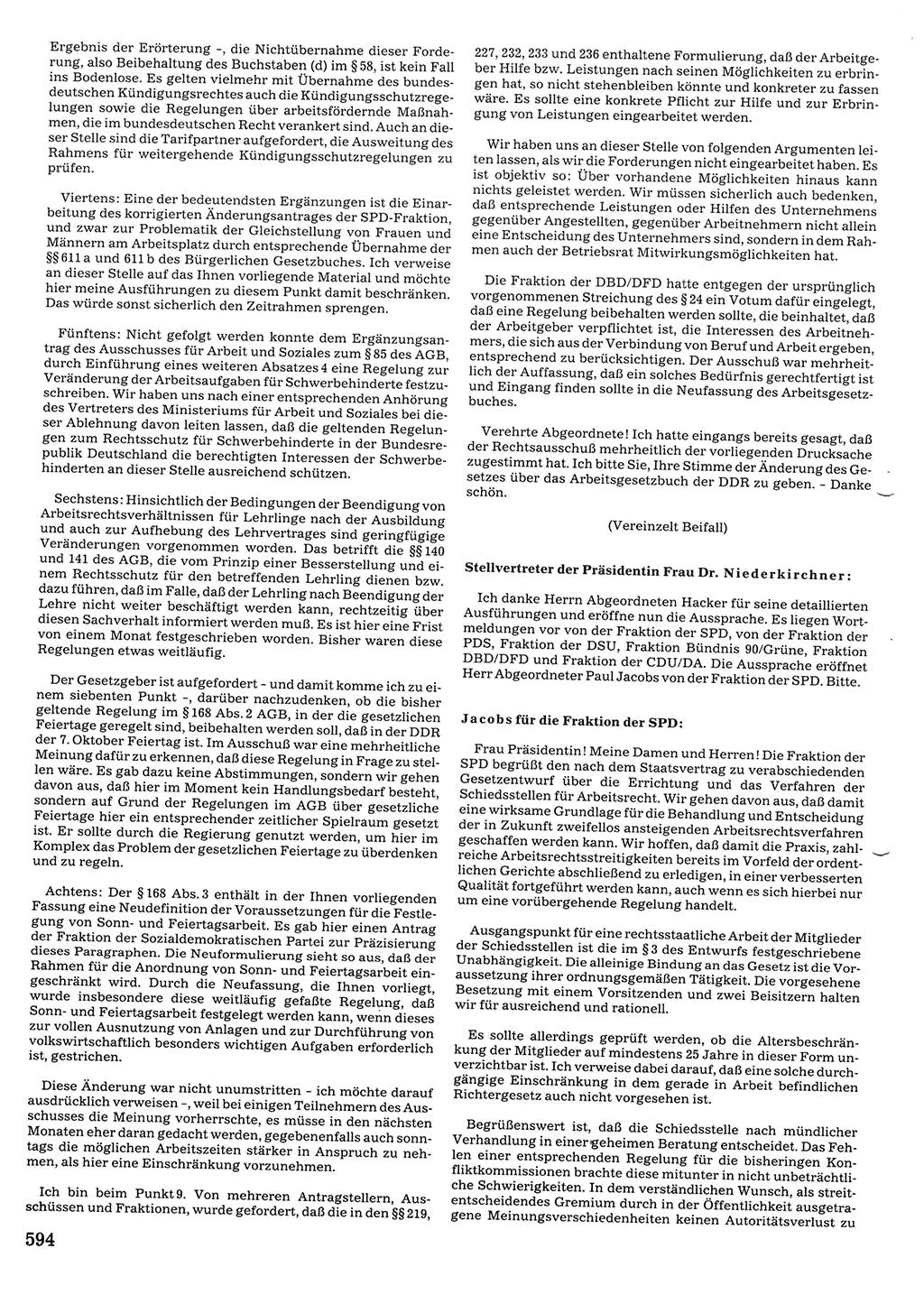Tagungen der Volkskammer (VK) der Deutschen Demokratischen Republik (DDR), 10. Wahlperiode 1990, Seite 594 (VK. DDR 10. WP. 1990, Prot. Tg. 1-38, 5.4.-2.10.1990, S. 594)
