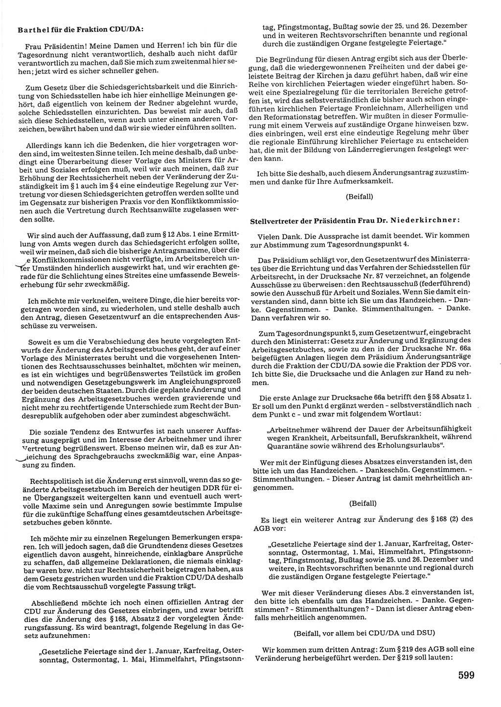 Tagungen der Volkskammer (VK) der Deutschen Demokratischen Republik (DDR), 10. Wahlperiode 1990, Seite 599 (VK. DDR 10. WP. 1990, Prot. Tg. 1-38, 5.4.-2.10.1990, S. 599)