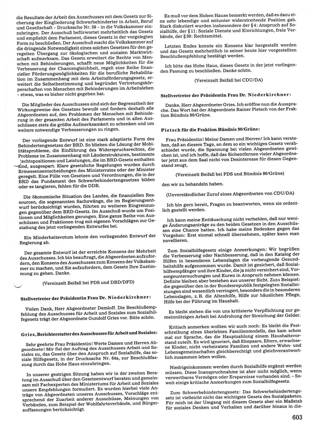 Tagungen der Volkskammer (VK) der Deutschen Demokratischen Republik (DDR), 10. Wahlperiode 1990, Seite 603 (VK. DDR 10. WP. 1990, Prot. Tg. 1-38, 5.4.-2.10.1990, S. 603)