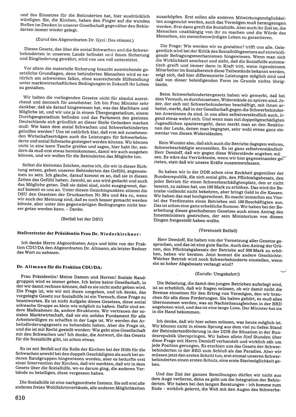 Tagungen der Volkskammer (VK) der Deutschen Demokratischen Republik (DDR), 10. Wahlperiode 1990, Seite 610 (VK. DDR 10. WP. 1990, Prot. Tg. 1-38, 5.4.-2.10.1990, S. 610)