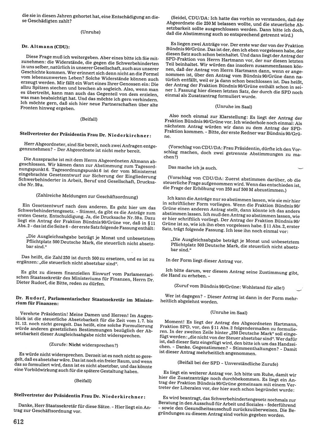 Tagungen der Volkskammer (VK) der Deutschen Demokratischen Republik (DDR), 10. Wahlperiode 1990, Seite 612 (VK. DDR 10. WP. 1990, Prot. Tg. 1-38, 5.4.-2.10.1990, S. 612)