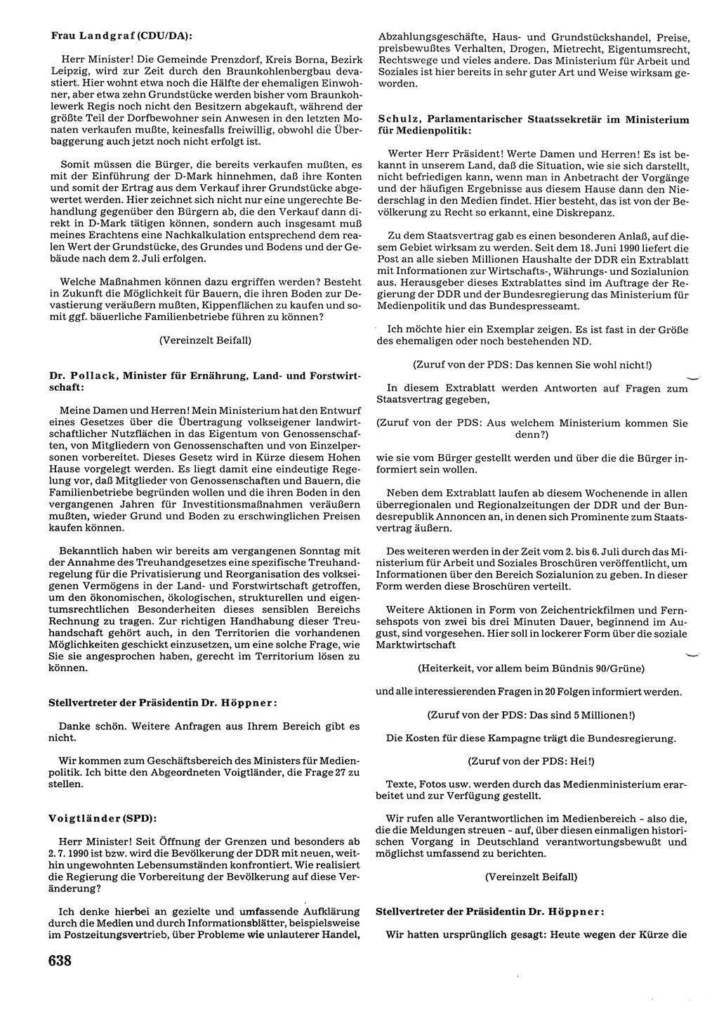 Tagungen der Volkskammer (VK) der Deutschen Demokratischen Republik (DDR), 10. Wahlperiode 1990, Seite 638 (VK. DDR 10. WP. 1990, Prot. Tg. 1-38, 5.4.-2.10.1990, S. 638)