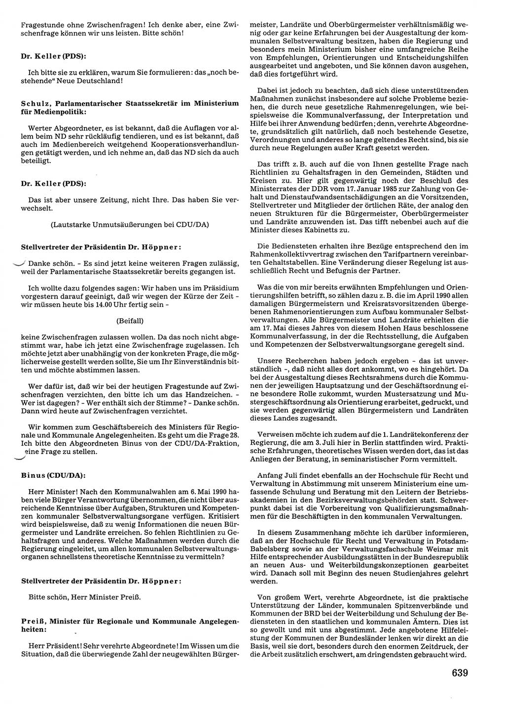 Tagungen der Volkskammer (VK) der Deutschen Demokratischen Republik (DDR), 10. Wahlperiode 1990, Seite 639 (VK. DDR 10. WP. 1990, Prot. Tg. 1-38, 5.4.-2.10.1990, S. 639)