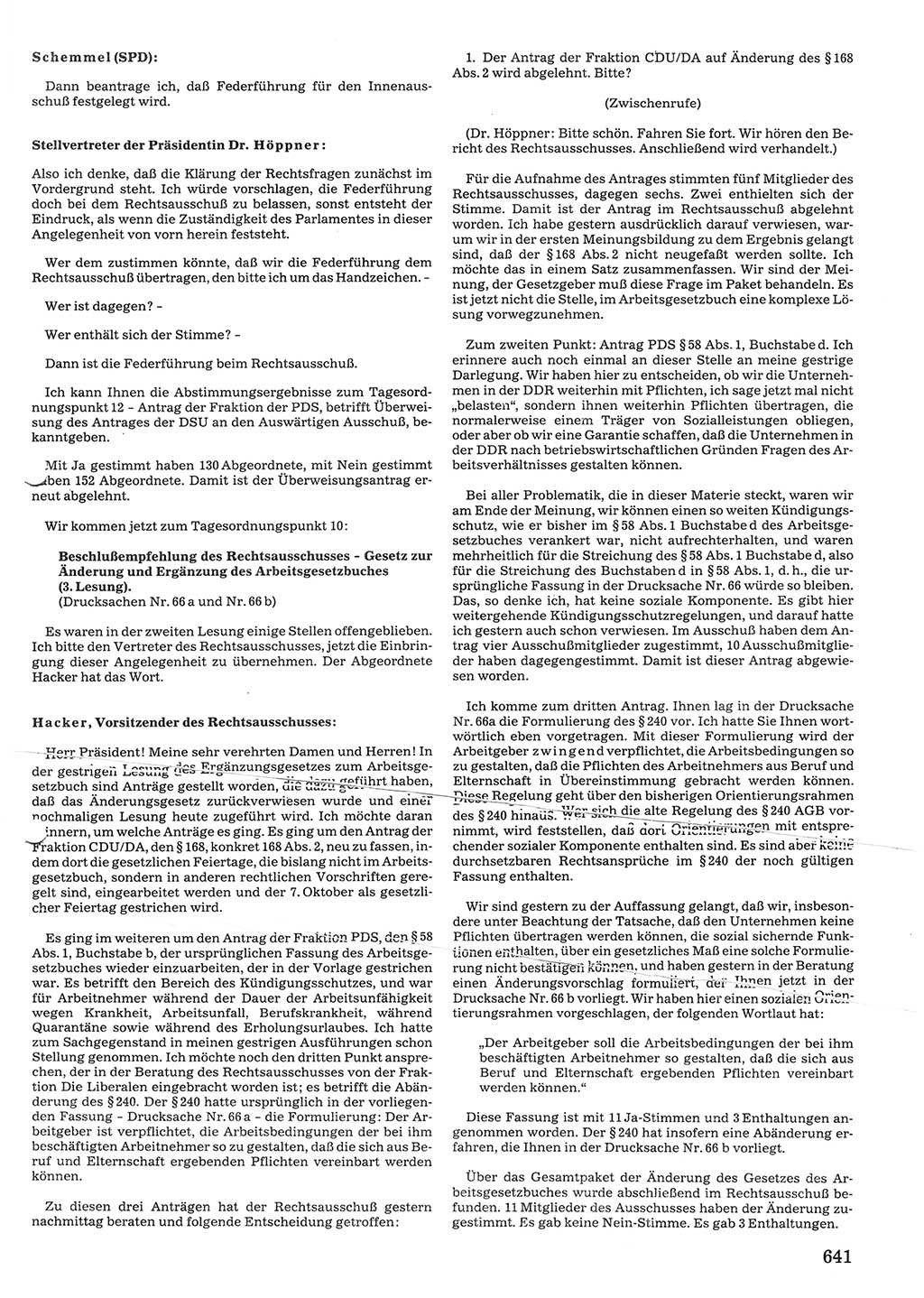 Tagungen der Volkskammer (VK) der Deutschen Demokratischen Republik (DDR), 10. Wahlperiode 1990, Seite 641 (VK. DDR 10. WP. 1990, Prot. Tg. 1-38, 5.4.-2.10.1990, S. 641)