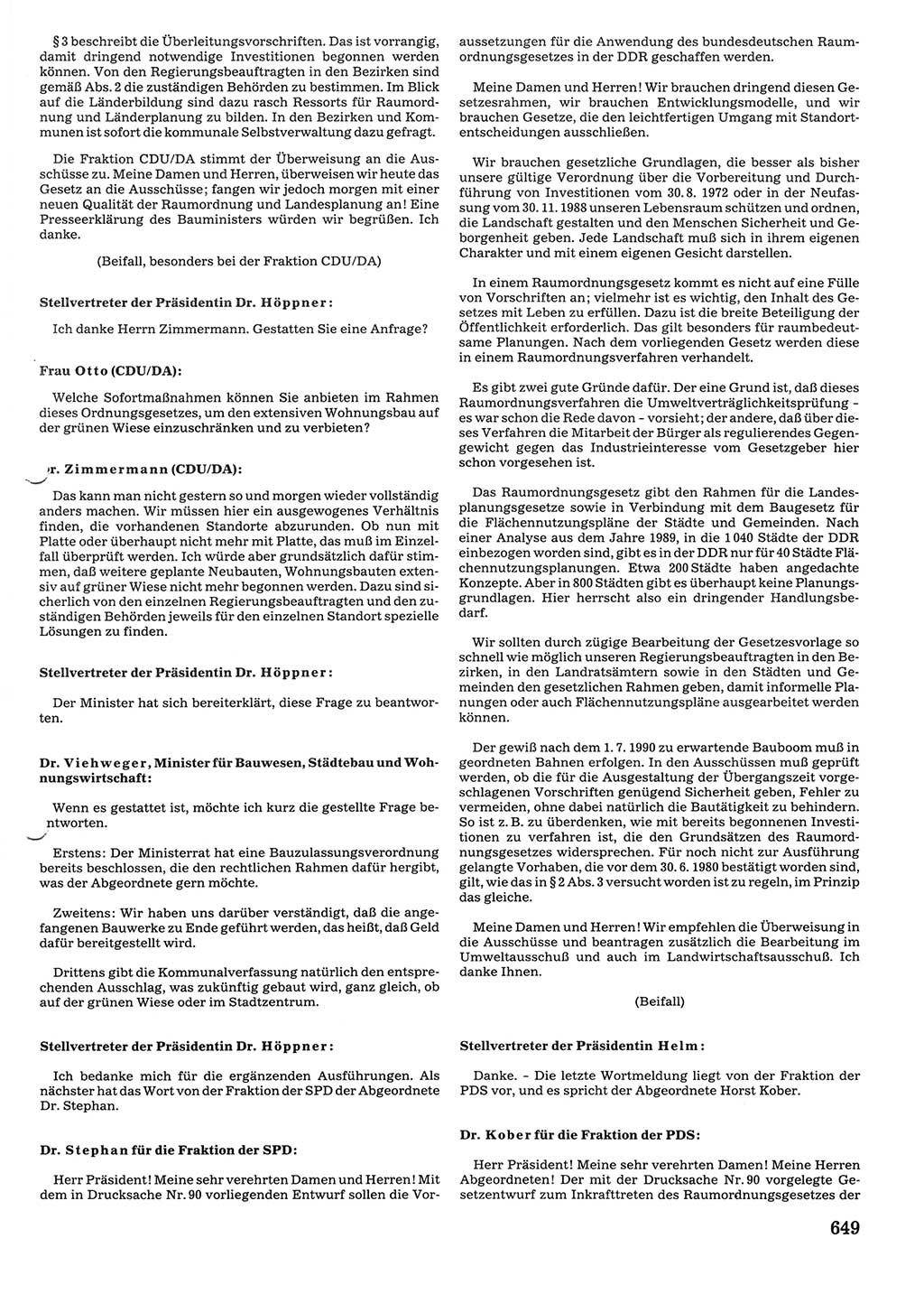 Tagungen der Volkskammer (VK) der Deutschen Demokratischen Republik (DDR), 10. Wahlperiode 1990, Seite 649 (VK. DDR 10. WP. 1990, Prot. Tg. 1-38, 5.4.-2.10.1990, S. 649)