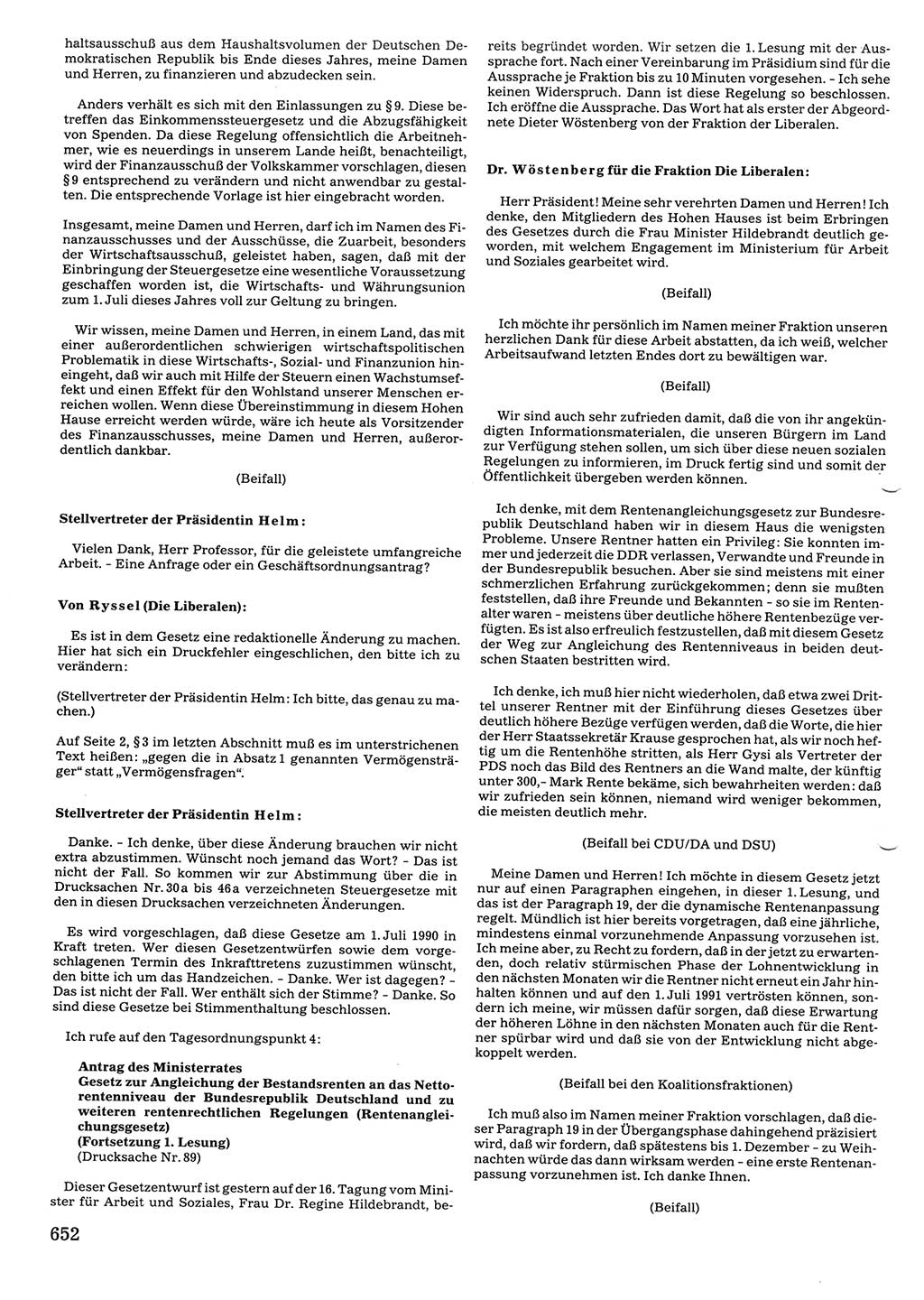 Tagungen der Volkskammer (VK) der Deutschen Demokratischen Republik (DDR), 10. Wahlperiode 1990, Seite 652 (VK. DDR 10. WP. 1990, Prot. Tg. 1-38, 5.4.-2.10.1990, S. 652)